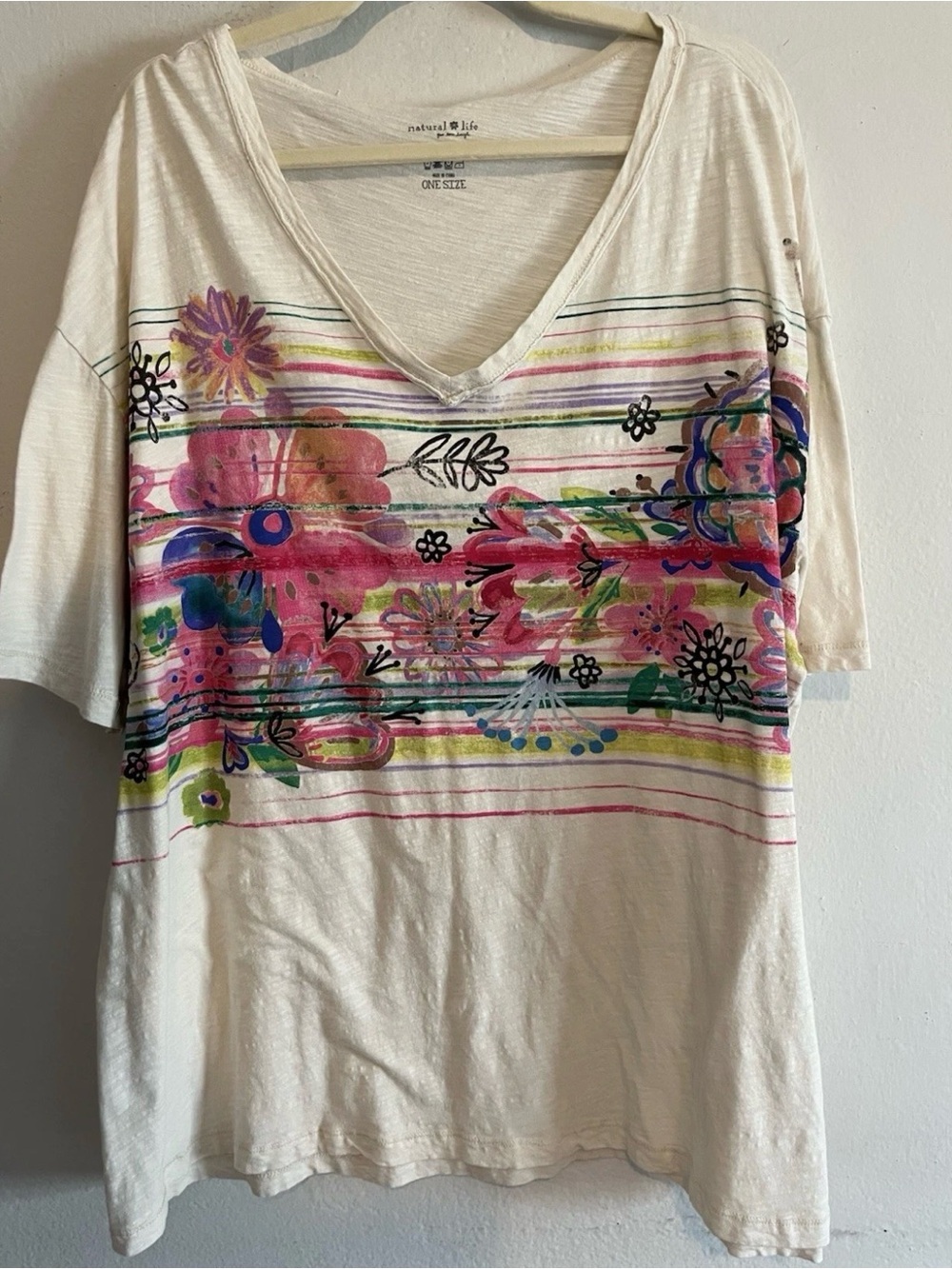 Natural Life Tee Womens OS Floral Oversized Boho Hippie Retro Festival